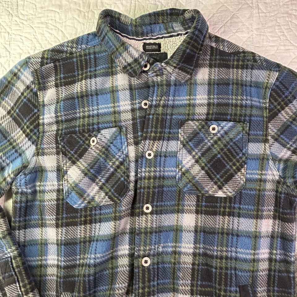 Buffalo David Bitton Jacket Mens Large Blue Green Plaid Sherpa Lined Fleece - Image 2 of 4
