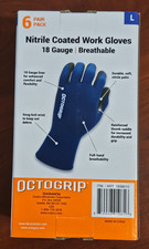 Octogrip Nitrile Coated Work Gloves 18 Gauge Breathable 6 Pairs Large Thin New Octogrip Nitrile Coated Work Gloves 18 Gauge Breathable 6 Pairs Large Thin New