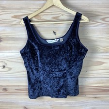 Victorias Secret Crushed Velvet Crop Top Womens Large Fitted Cami Tank Navy Blue
