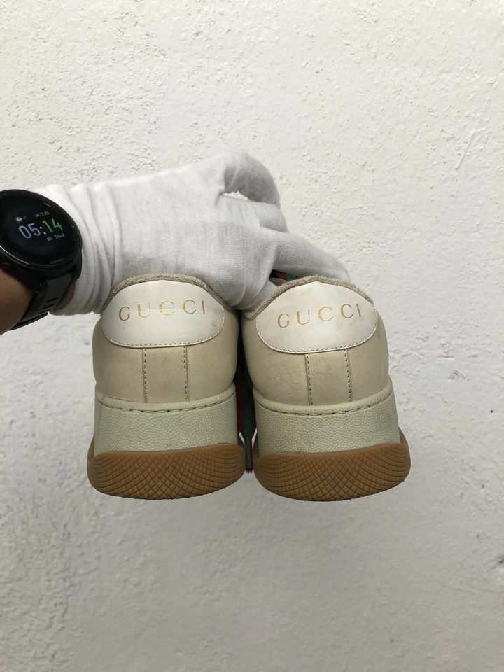 AUTÊNTICO TÊNIS GUCCI tela lona monograma branco camurça UE 37 EUA 7 L1-2 - Imagem 3 de 4