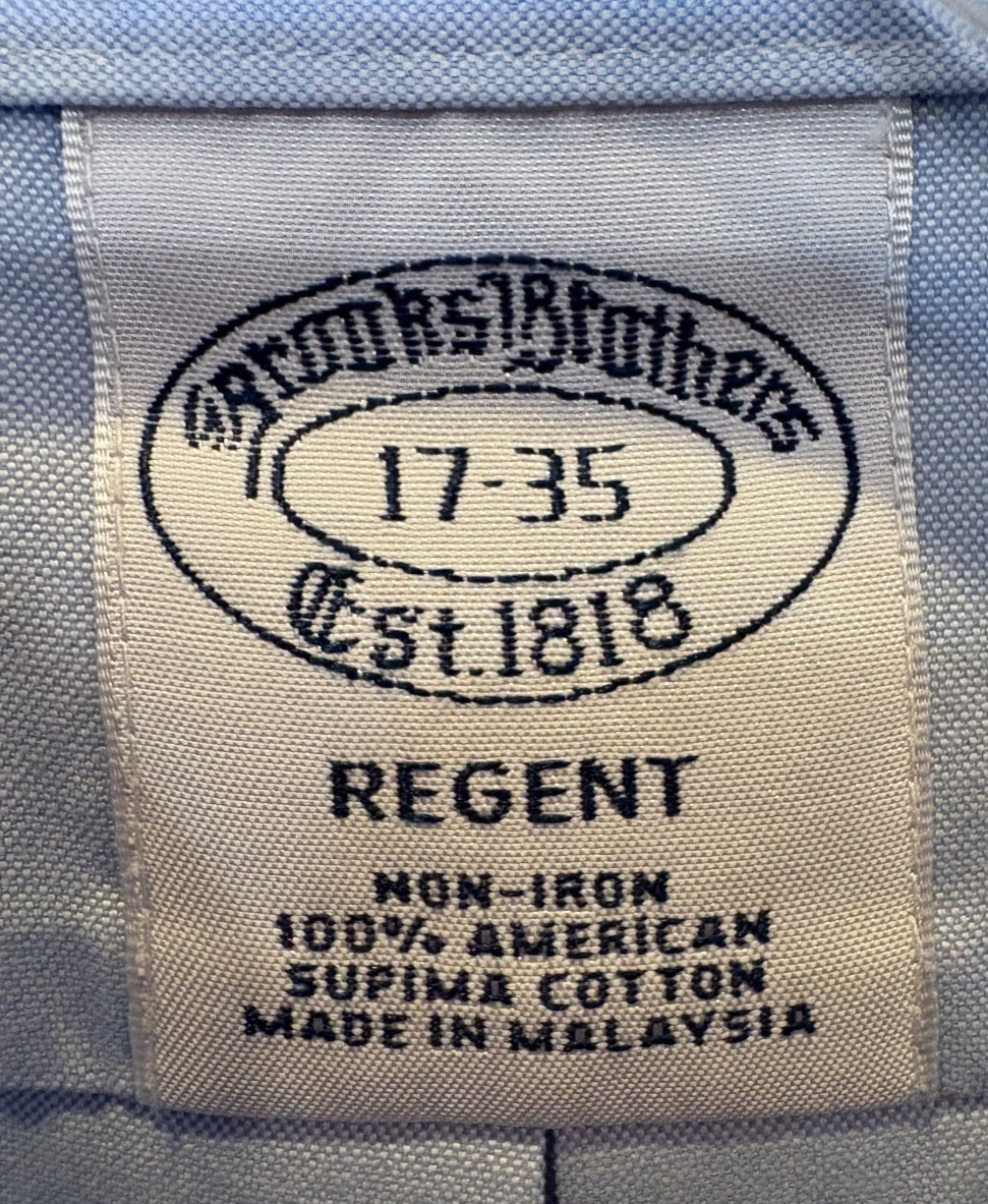 Brooks Brothers Regent Dress Shirt Men's 17 - 35 Blue Non-Iron Supima Cotton