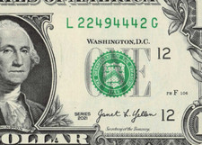 trinary 2s 4s 9s fancy serial number 2021 $1 1 dollar bill LG block L22494442G