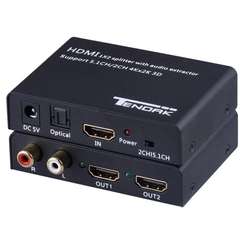 1X2 HDMI Splitter 4K@30Hz with Audio Extractor, HDMI to Optical and R/L Audio...