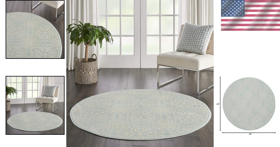 Alfombra floral duradera de pelo bajo redonda de 5'3" - Ideal para sala de estar y comedor Foto 2 de 4