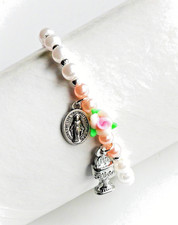 First Communion Stretchable Rose Bracelet with Dangles