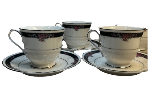 VTG Noritake Ivory China Etienne 4 Coffee Cups And 4 Saucers Platinum Trim 1980s - 第 1/7 張圖片