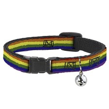Cat Collar Breakaway with Bell Rainbow Stripe Painted NARROW Fits 8.5-12"