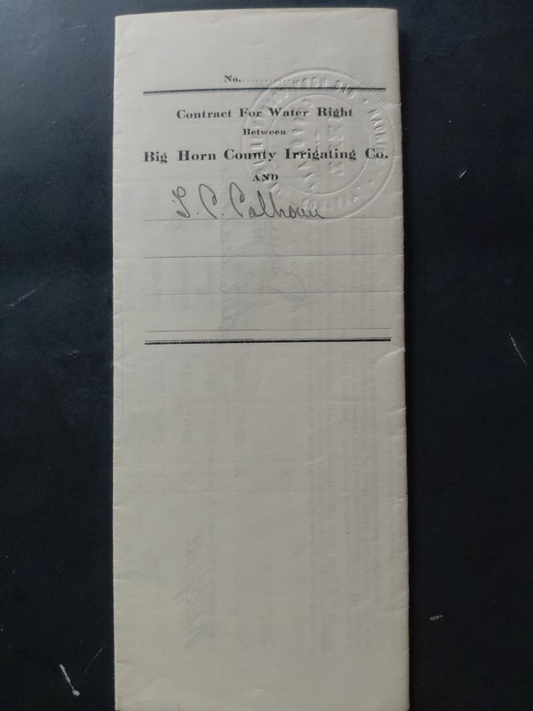 1911 Big Horn County Wyoming Big Horn County Canal Water Rights Sale Certificate