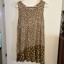 LOGO Layers Earth Tone Floral Dress Size  M Lagenlook Neutral Granola Girl Soft