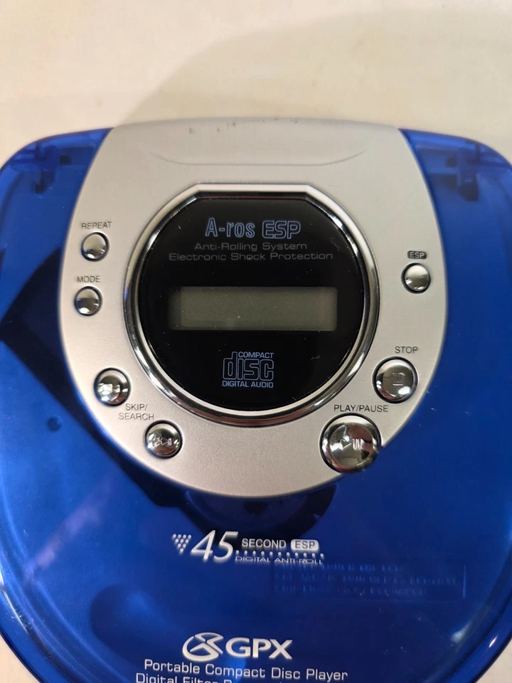 Reproductor de CD de disco compacto portátil GPX C3949 azul con auriculares funciona muy bien Foto 3 de 4