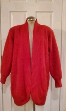 Vtg Venesha Angora Womens Long Open Cardigan Sweater Red Large Euc