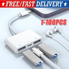For iPhone to dual USB 3.0 Camera OTG Adapter with Charging Port for iPad Lot
