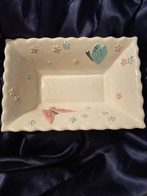 VTG 1956 Hull Pottery Console Bowl Dish Butterfly Floral Scalloped Rectangular
