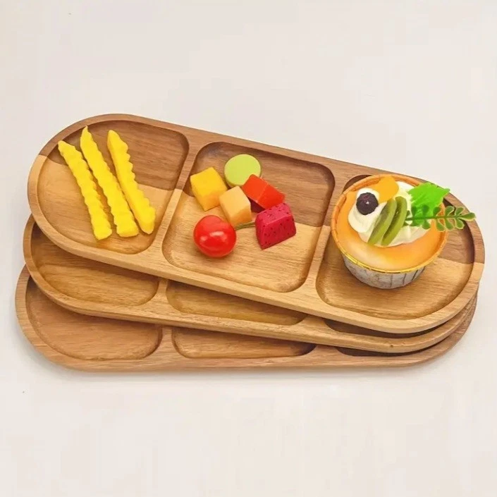 Acacia Wood 3 Section Tapas Snack Home Decor Serving Tray - Image 4 of 4