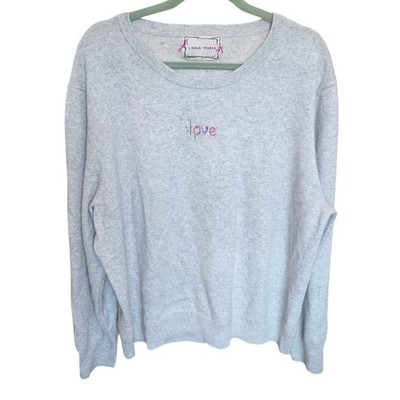 Lingua Franca Sweater Pullover Top Long Sleeve Cashmere Gray LOVE Embroidered XL