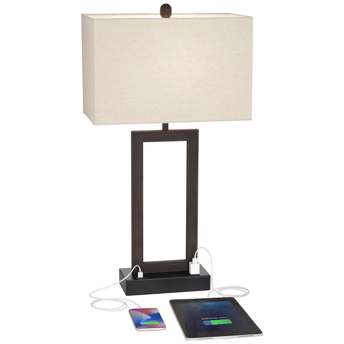 Modern Table Lamp with USB Outlet Steel Open Rectangle for Living