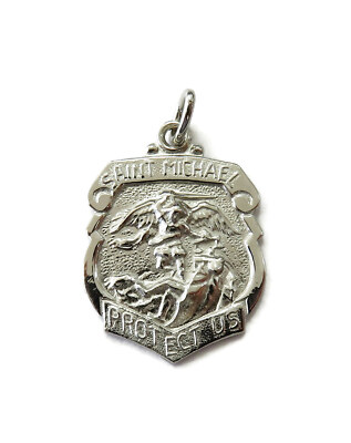 Sterling Silver 0.925 Saint St Michael Archangel Medal Necklace Pendant Charm