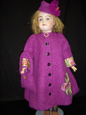 DC27- Pink/Magenta Coat, Dress, Beret & more for 28-29  Antique Bisque Head Doll