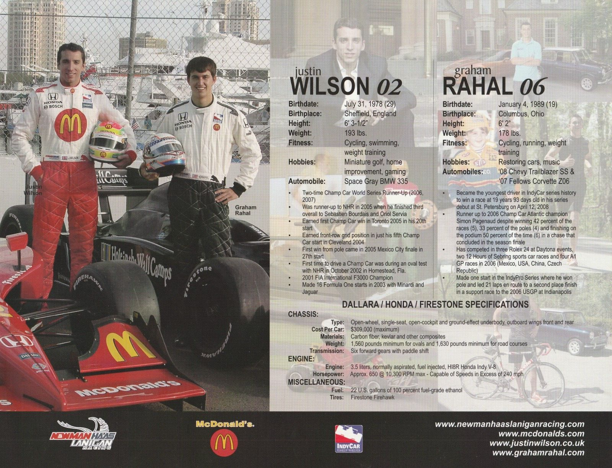 2008 JUSTIN WILSON signed INDIANAPOLIS 500 INDY CAR HERO PHOTO 