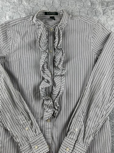 Blusa Lauren Ralph Lauren a righe manica lunga con volant nera donna taglia small - Foto 2 di 6