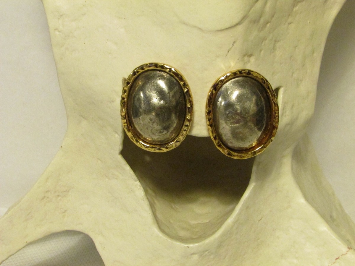 Boucles D'oreilles Vintage ÉDOUARD RAMBAUD En Résine Et Cuivre Doré - Occasion Très Bon état, Plaqué Or 24 Carats