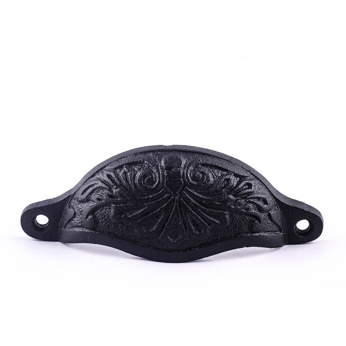 Antique Black Cast Iron Cup Bin Pulls - 3.7x1.5 Inch Cabinet Handles With Hardware