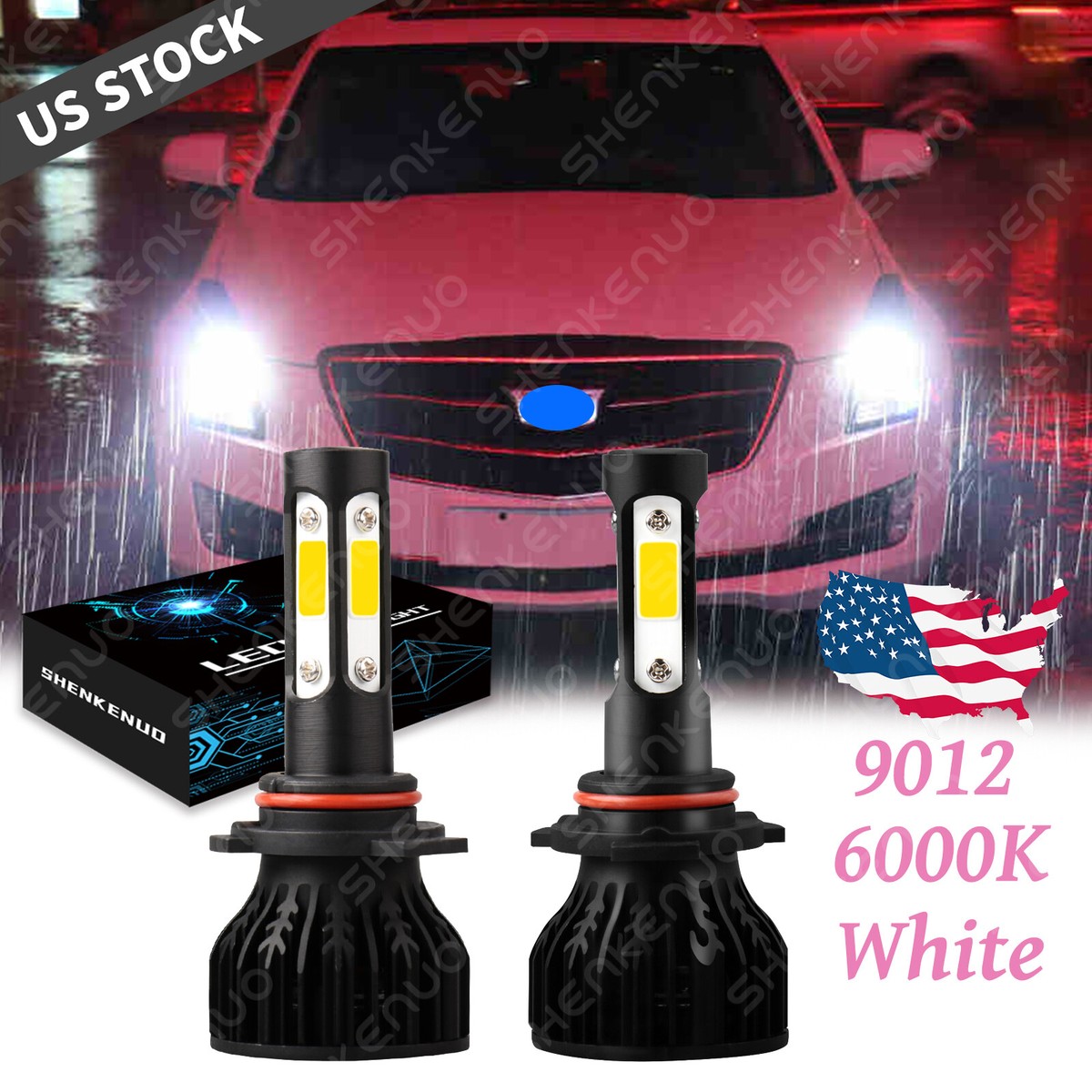 SHENKENUO 9012/HIR2 LED Headlight Bulbs Combo For GMC Sierra 1500 2500 2014-2015 - 6000K Cool White
