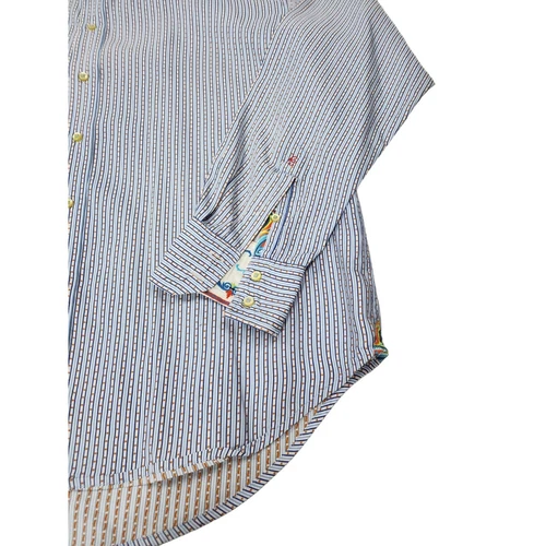 Robert Graham Mens XL TG Striped Button Front Dress Shirt Blue White image 3