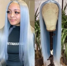 Blue Lace Front Wigs Pre Plucked Long Straight Hair Wig Glueless Light Blue Colo