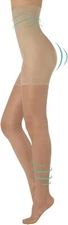 CALZITALY High Waist tights Control Top Shaping Nylons, Large, Skin 