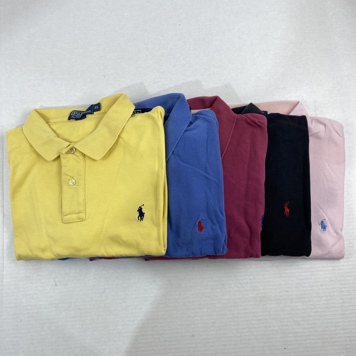 Lot of 5 Polo Ralph Lauren Solid Short Sleeve Polo Shirts XL