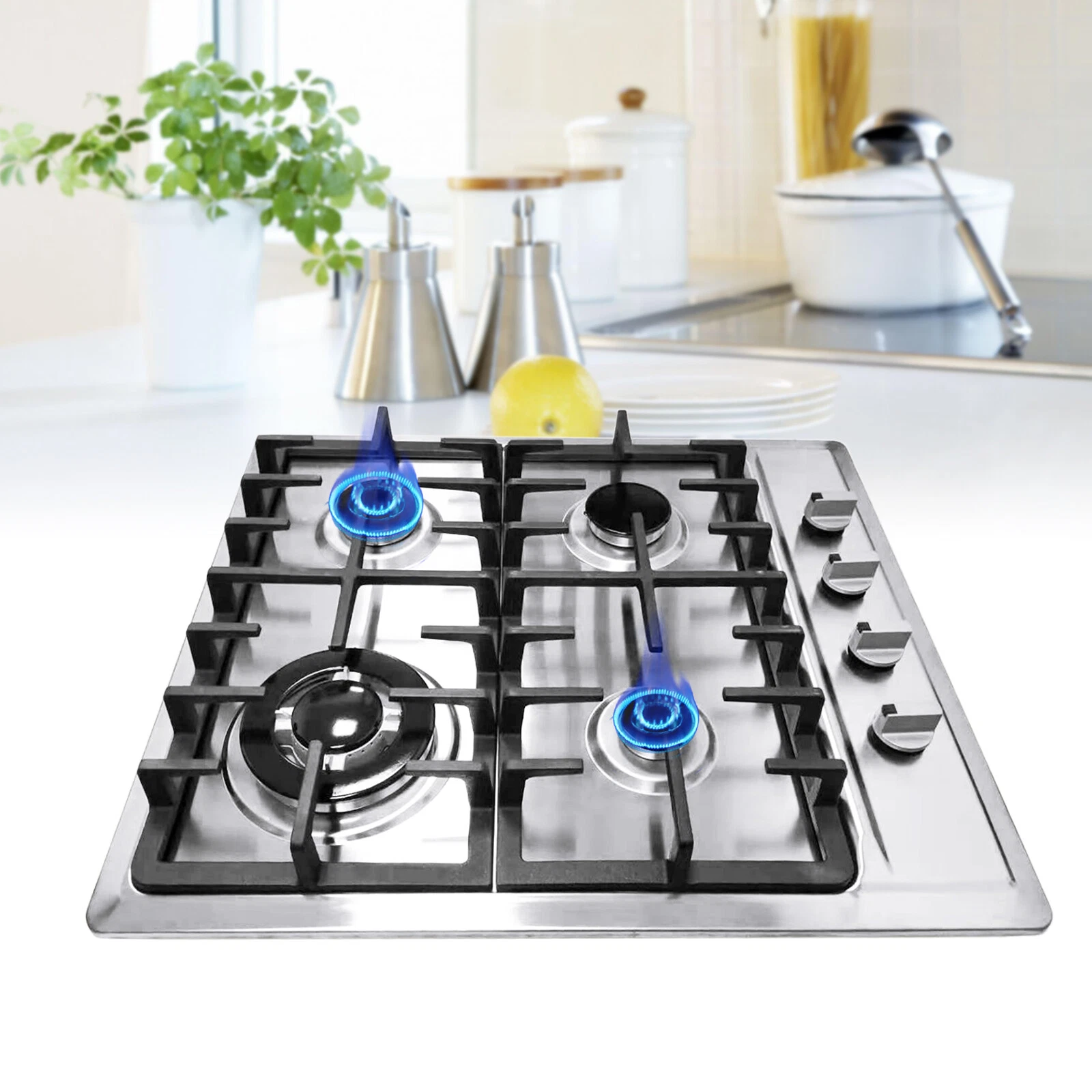 23" Cooktop 4 Burners Built-in Stove Top Stainless Steel Gas Cooktop Kitchen