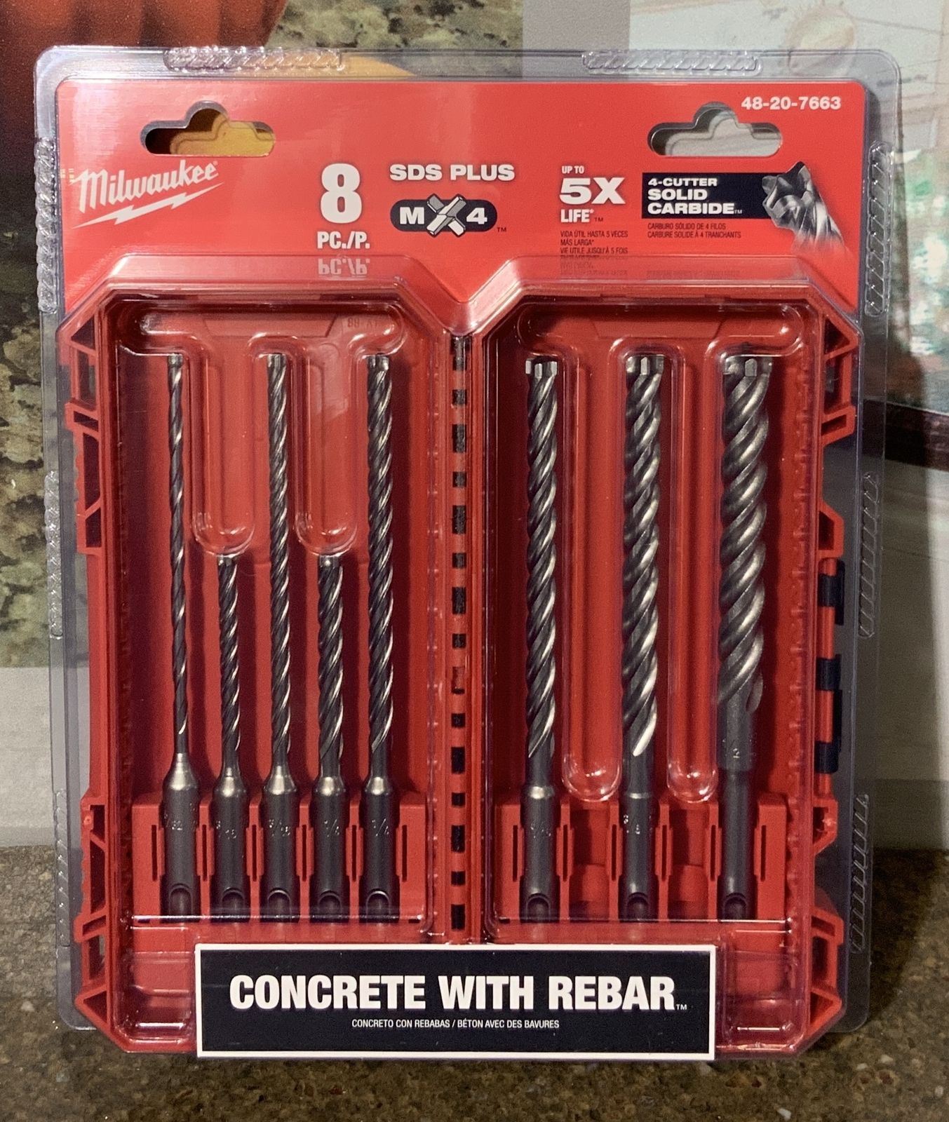Milwaukee SDS PLUS M4 8 Piece Concrete W/ Rebar Cutting Drill Bits (48