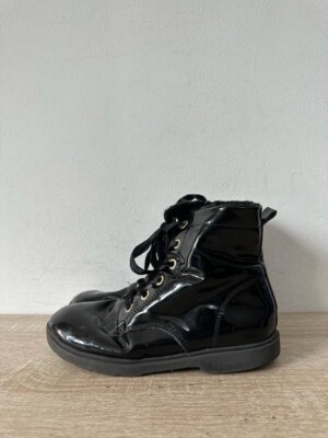 H&M KIDS GIRLS BLACK PATENT LEATHER LACE/ZIP UP ANKLE