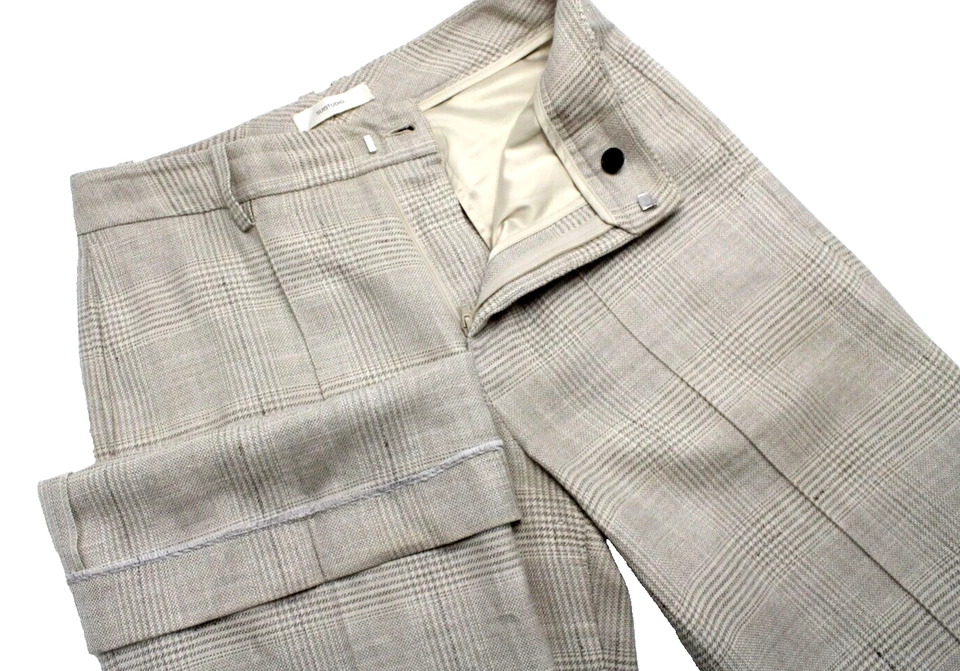 Pantalones SUISTUDIO Ally para mujer Reino Unido 8S lana seda lino cremallera plisado acampanado pierna cremallera Foto 4 de 4