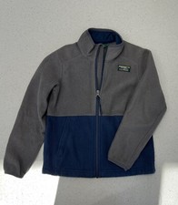 LL Bean Kids Fleece Jacket Size Small 8 Full Zip Hood Boys Gray Navy Blue