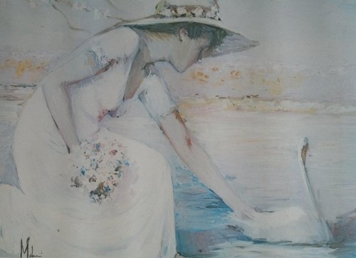 Swan Lakefront Bride Photolithograph Innocenzo Melani with Certificate - Picture 3 of 4