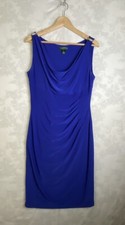 Lauren Ralph Lauren Dress 10 Sleeveless Indigo Blue Rhinestone Shoulder Ruched