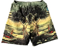 Vintage 80s Reversible Board Shorts Swim Trunks L Beach Island Forest Green