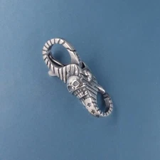 Sterling Silver Double Openings Skull Stripes Lobster Claw Clasp Connector 44069