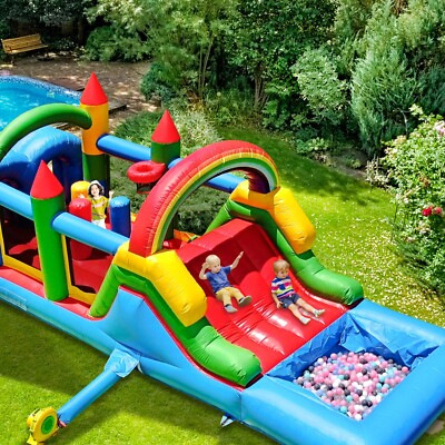 25FT Commercial PVC Inflatable Bounce House Obstacle Course Large Slide Birthday