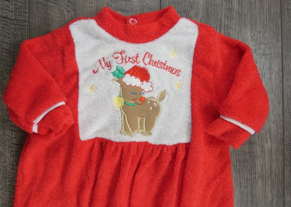 Ropa de bebé niño vintage Little Me 0-11 lb tela de rizo primer traje de Navidad Foto 2 de 3