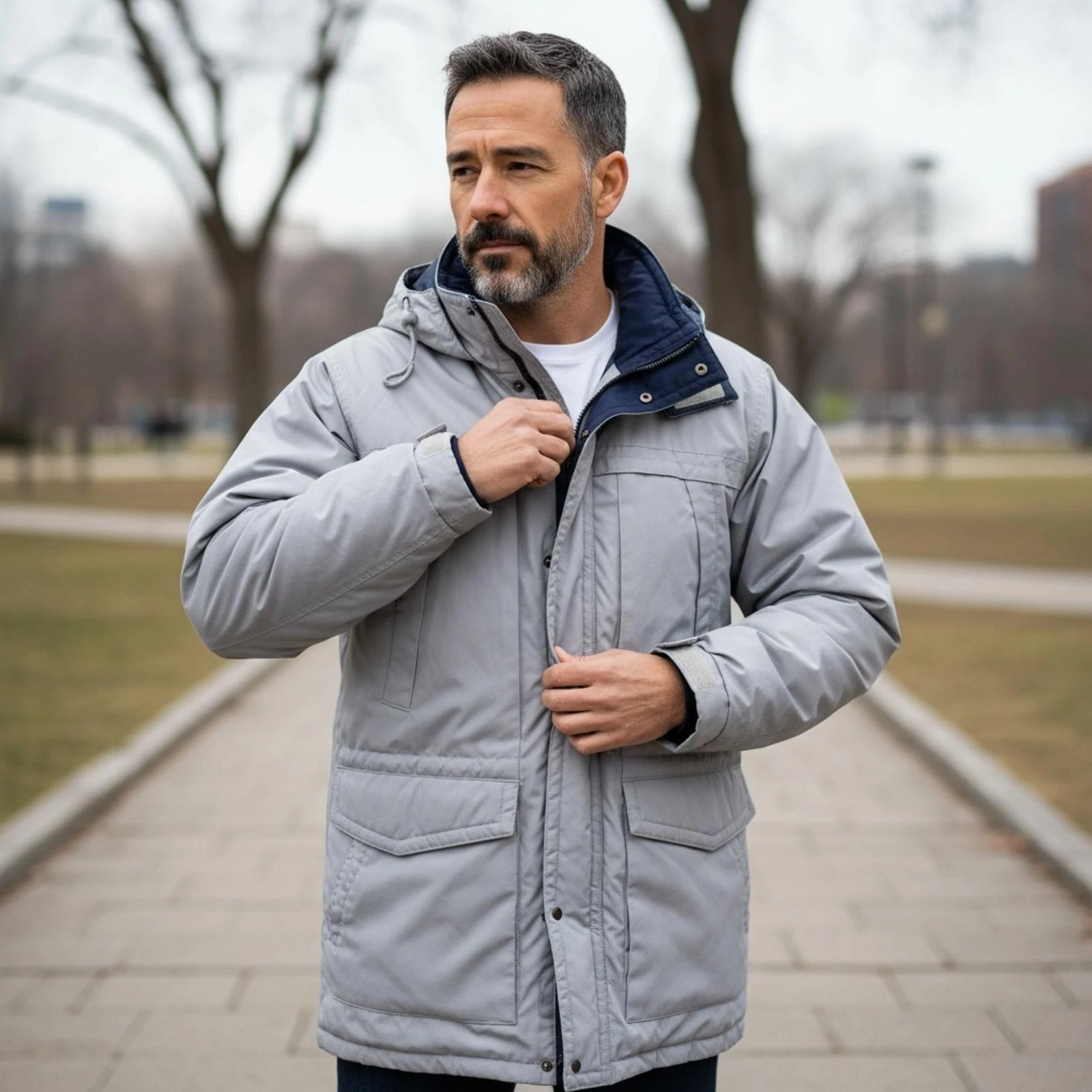 Outdoor Exchange Men's Large Winter Coat Gray Cozy Insulated Snow Jacket Grey