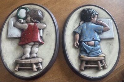 Little Boy And Girl Bathroom Wall Hangings