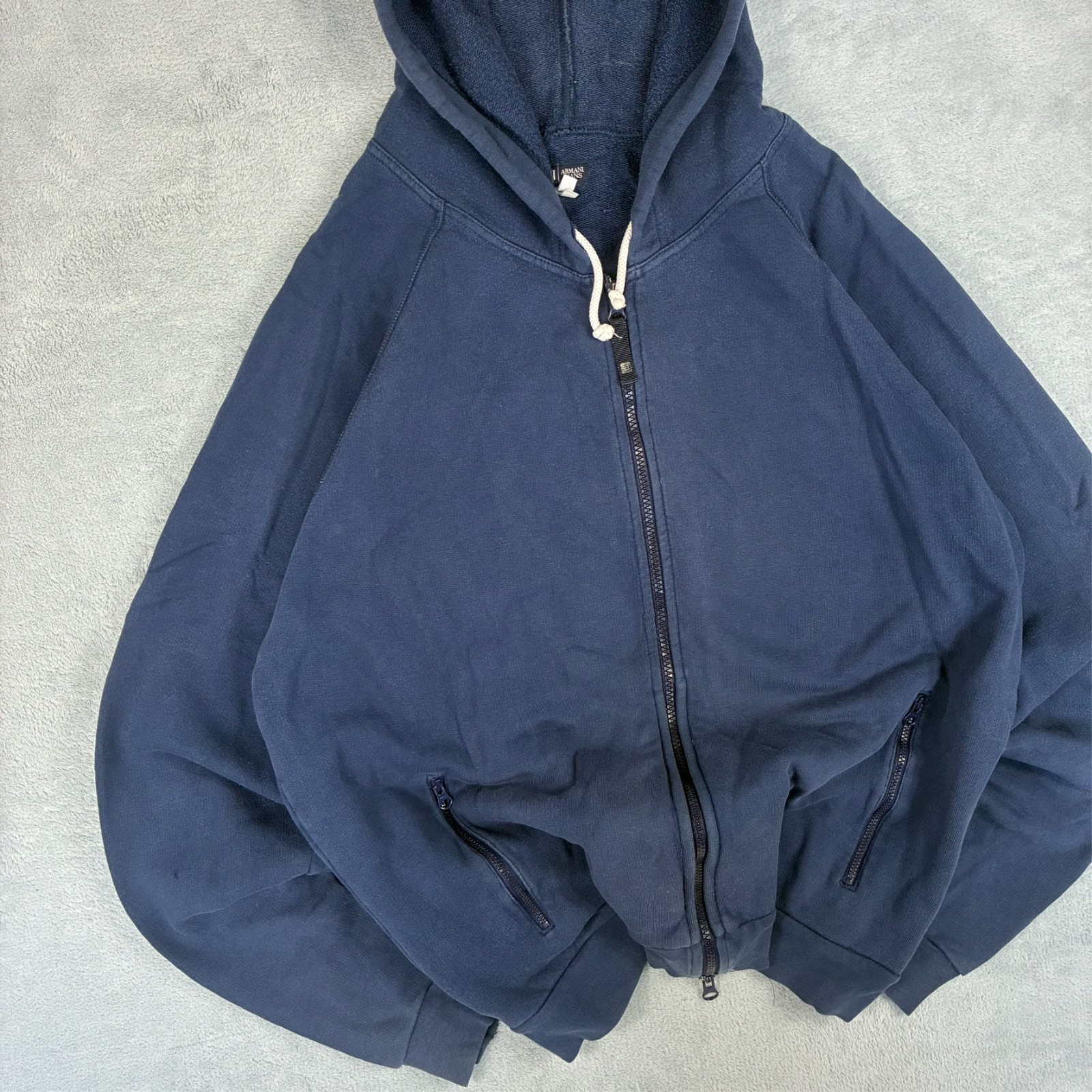 Vintage Armani Jeans 2000's Navy Blue AJ Spellout Size XXL Full Zip Hoodie image 5