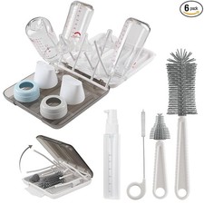 Baby Bottle Brush 6 in 1 Set Silicone Drying Rack Travel Case