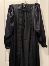 Vtg Womens Open Front Black Maxi Robe Lace Peignoir Boudoir Intimates Lingerie