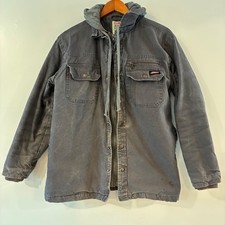 Dickies Hooded Work Jacket Mens M Gray Canvas Quilted Lined Utility Barn Coat