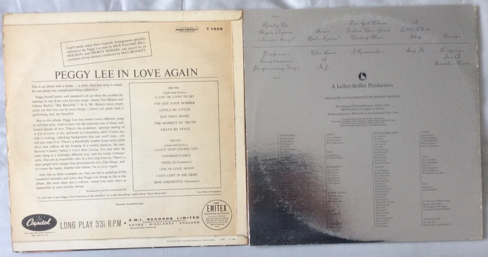 Peggy Lee ● 2 x UK Vinyl LP's ● In Love Again! & Mirrors ● Play Tested ● VG+/VG+ - Image 3 of 4