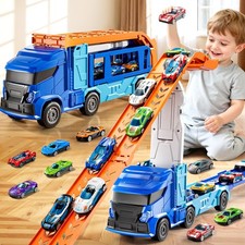 Truck Toys Car Track Set for 3 4 5 6 Years Old Boys, Carrier Truck Transporte...